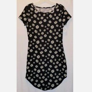 No Boundaries Daisy Print on Black Short Sleeve Shirt Juniors M 7-9 New